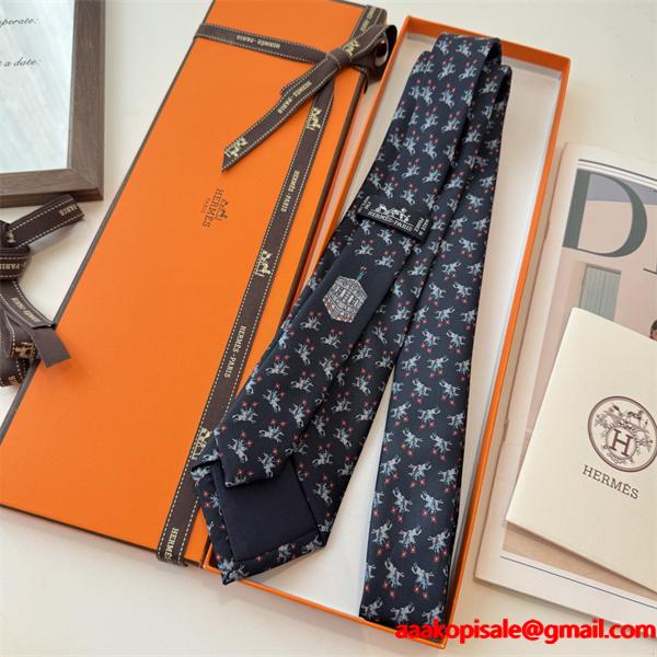 エルメスHermes激安メンズ手工縫製シルクネクタイ斜纹真丝动物柄遊び心デザインフランス製幅7cm