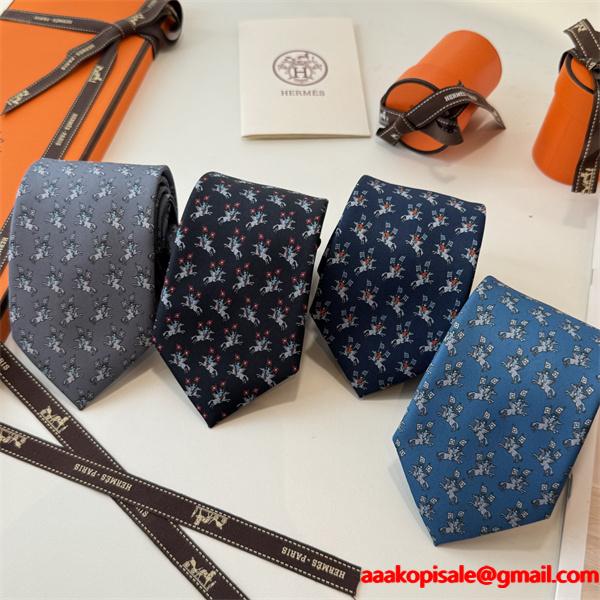エルメスHermes激安メンズ手工縫製シルクネクタイ斜纹真丝动物柄遊び心デザインフランス製幅7cm