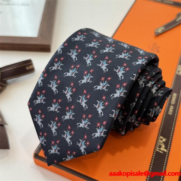 エルメスHermes激安メンズ手工縫製シルクネクタイ斜纹真丝动物柄遊び心デザインフランス製幅7cm