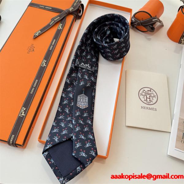 エルメスHermes激安メンズ手工縫製シルクネクタイ斜纹真丝动物柄遊び心デザインフランス製幅7cm