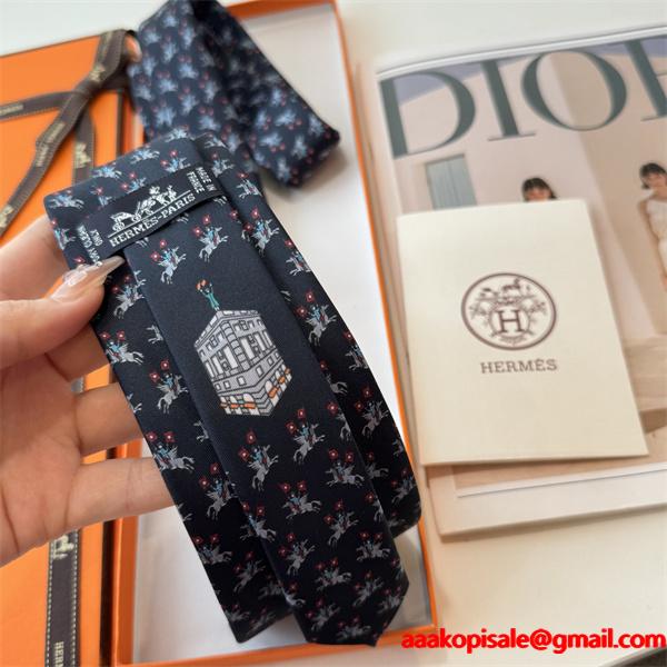 エルメスHermes激安メンズ手工縫製シルクネクタイ斜纹真丝动物柄遊び心デザインフランス製幅7cm