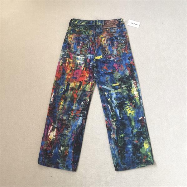 Acne Studios 激安 3Dデジタルペイント デニム ワイドストレート ユニセックス ジーンズ 芸術系 カラフル 洗い加工