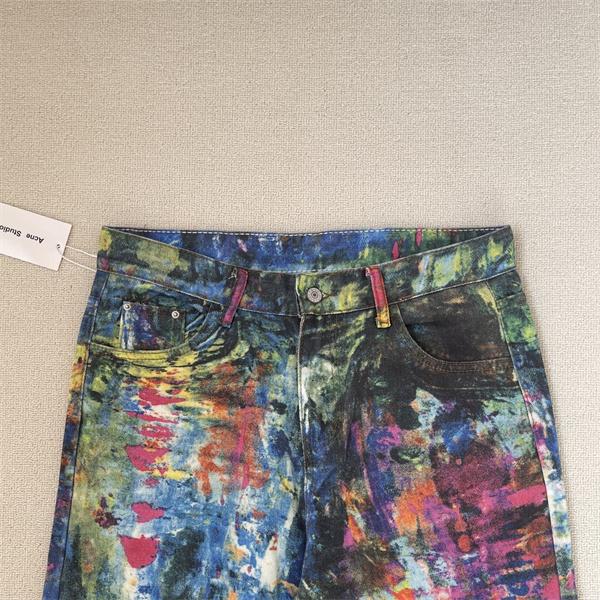 Acne Studios 激安 3Dデジタルペイント デニム ワイドストレート ユニセックス ジーンズ 芸術系 カラフル 洗い加工
