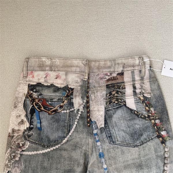 Acne Studios 激安 3Dレースジュエリープリント デニム ワイドストレート ユニセックス アートデザイン 水洗加工