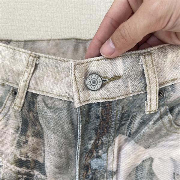 Acne Studios 激安 3Dレースジュエリープリント デニム ワイドストレート ユニセックス アートデザイン 水洗加工