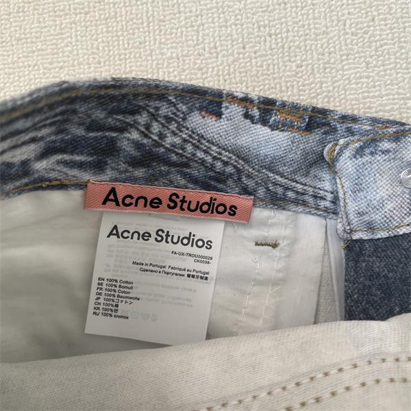 Acne Studios 激安 3Dダメージアート デニム ワイドストレート ユニセックス グラフィティ加工 水洗ビッグクラッシュ ジーンズ
