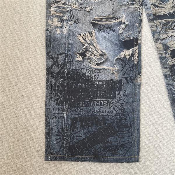 Acne Studios 激安 3Dダメージアート デニム ワイドストレート ユニセックス グラフィティ加工 水洗ビッグクラッシュ ジーンズ
