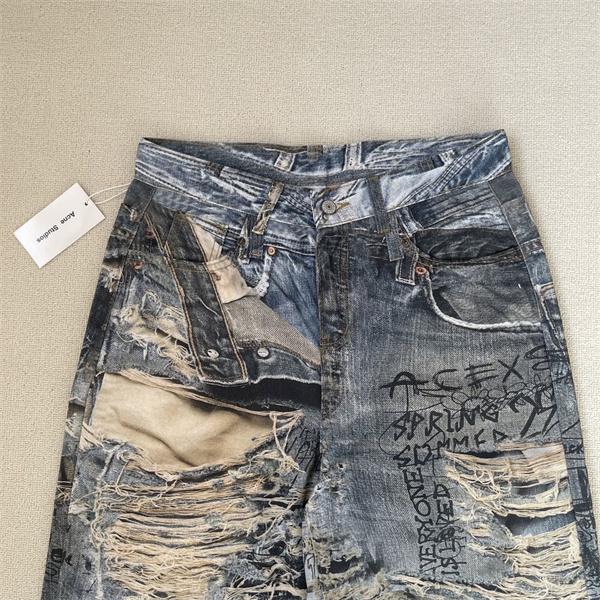 Acne Studios 激安 3Dダメージアート デニム ワイドストレート ユニセックス グラフィティ加工 水洗ビッグクラッシュ ジーンズ