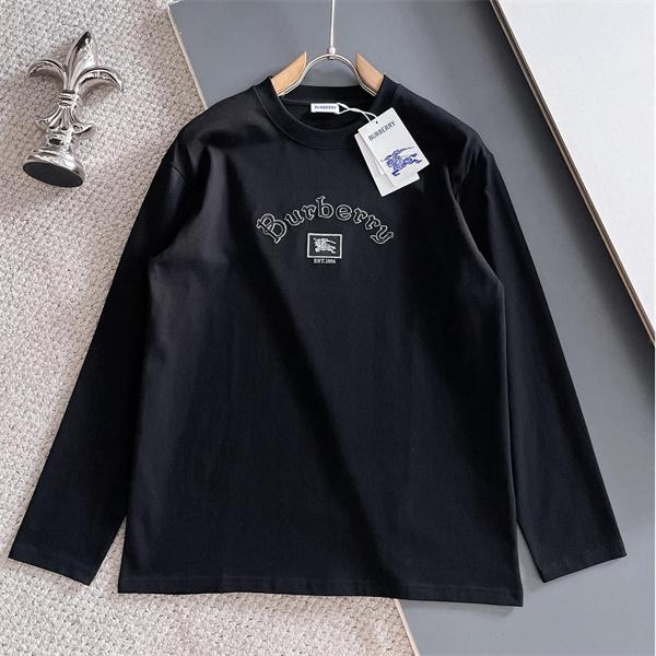 トレンド必至！バーバリー コピー BURBERRY 2025秋冬 ブラック ロゴ刺繍 長袖Tシャツ