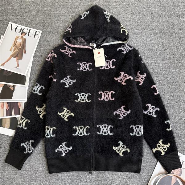 注目！2025秋冬肌触り良好 ブラック ふわふわ ニットパーカー CELINE セリーヌ コピー