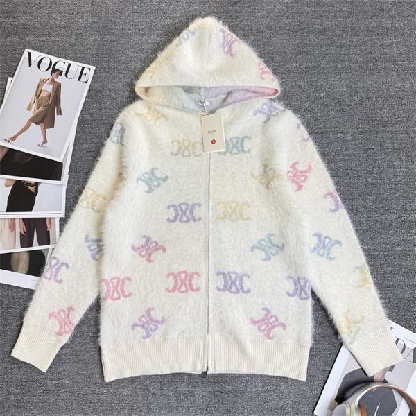 注目！2025秋冬肌触り良好 ブラック ふわふわ ニットパーカー CELINE セリーヌ コピー