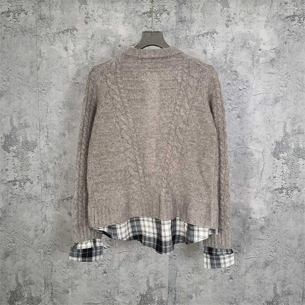 Acne Studios 激安 レディース マルチレイヤー風 カーディガン マフヘア混紡 格子シャツ切替 フェイクレイヤード ニットジャケット 25FW