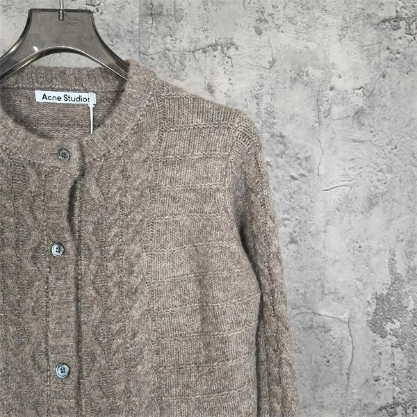 Acne Studios 激安 レディース マルチレイヤー風 カーディガン マフヘア混紡 格子シャツ切替 フェイクレイヤード ニットジャケット 25FW