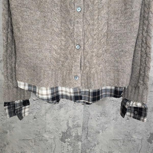 Acne Studios 激安 レディース マルチレイヤー風 カーディガン マフヘア混紡 格子シャツ切替 フェイクレイヤード ニットジャケット 25FW