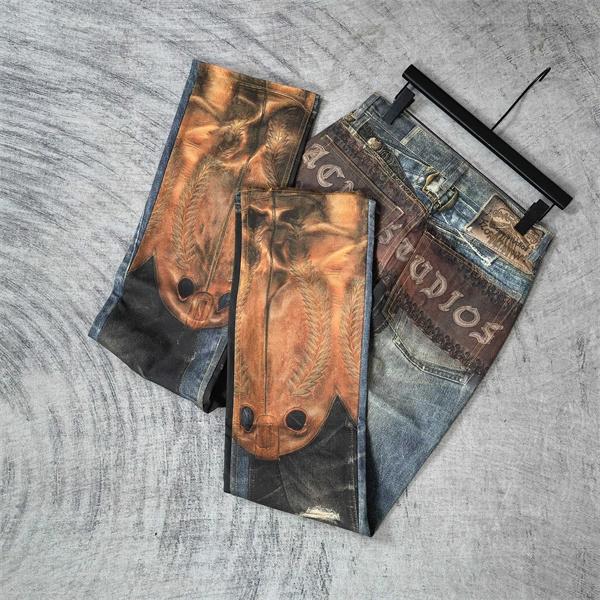 Acne Studios 激安 2010シリーズ 3Dプリント デニムパンツ ヴィンテージ加工 アート柄 メンズ ストレートジーンズ