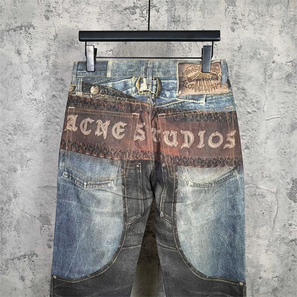 Acne Studios 激安 2010シリーズ 3Dプリント デニムパンツ ヴィンテージ加工 アート柄 メンズ ストレートジーンズ