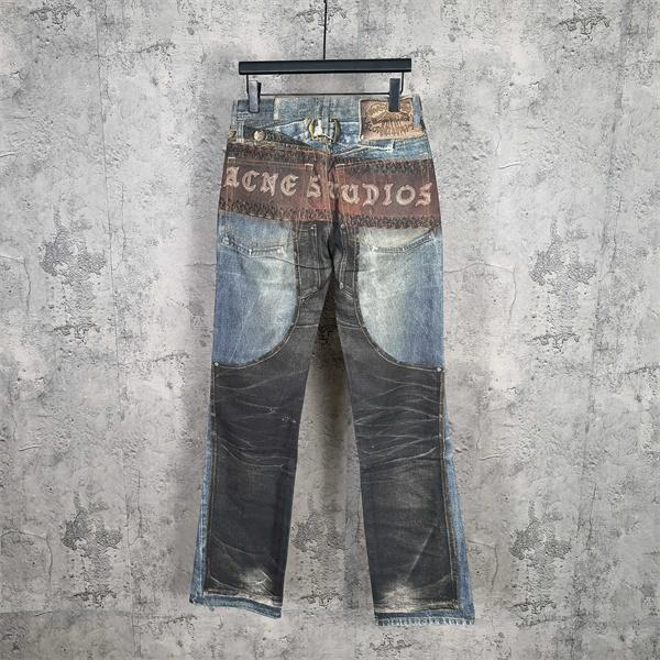 Acne Studios 激安 2010シリーズ 3Dプリント デニムパンツ ヴィンテージ加工 アート柄 メンズ ストレートジーンズ