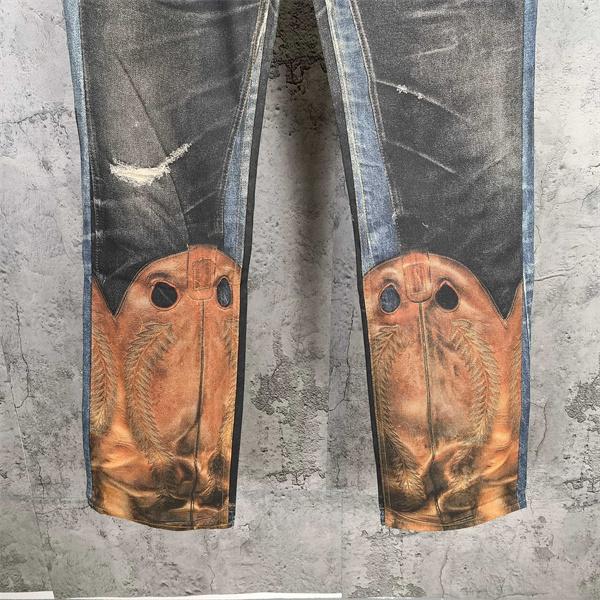 Acne Studios 激安 2010シリーズ 3Dプリント デニムパンツ ヴィンテージ加工 アート柄 メンズ ストレートジーンズ