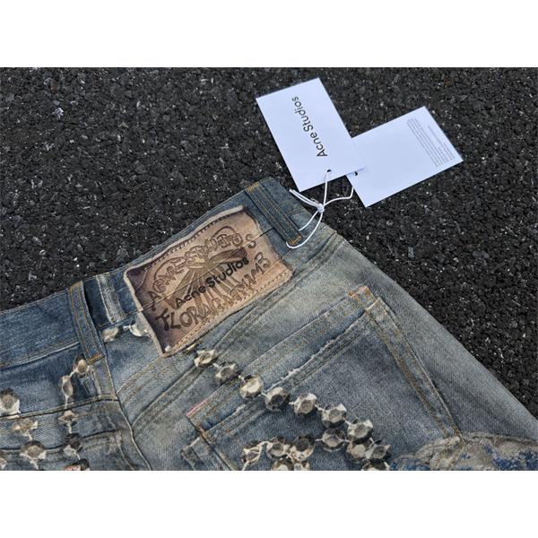 Acne Studios 激安 1981 水晶リボン トロンプルイユ 3Dデジタルプリント デニム 低腰 ワイド ユニセックス ジーンズ