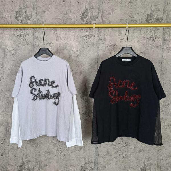 Acne Studios 激安 金糸刺繍 ロゴ入り フェイクレイヤード 長袖カットソー ユニセックス トップス
