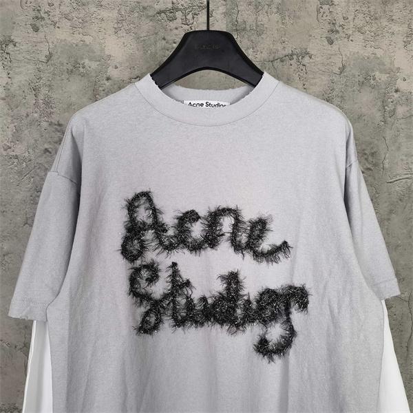 Acne Studios 激安 金糸刺繍 ロゴ入り フェイクレイヤード 長袖カットソー ユニセックス トップス