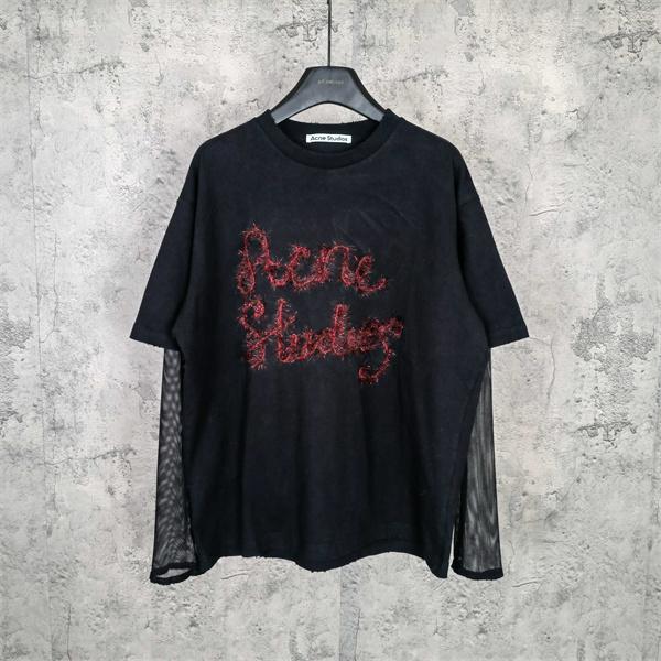 Acne Studios 激安 金糸刺繍 ロゴ入り フェイクレイヤード 長袖カットソー ユニセックス トップス