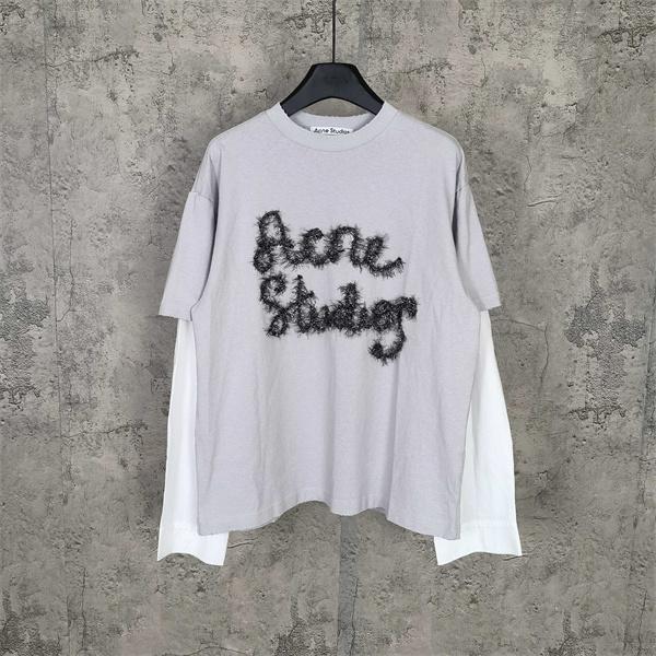 Acne Studios 激安 金糸刺繍 ロゴ入り フェイクレイヤード 長袖カットソー ユニセックス トップス