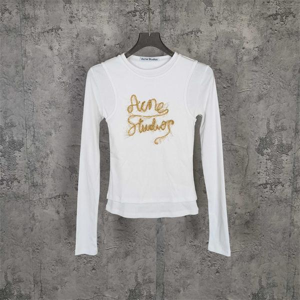 Acne Studios 激安 金糸刺繍 ロゴ入り ニットタンク重ね着風 ロンT レディース トップス