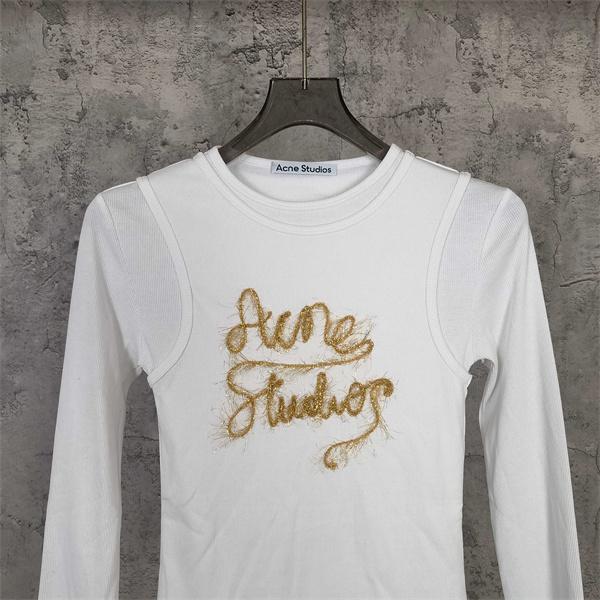 Acne Studios 激安 金糸刺繍 ロゴ入り ニットタンク重ね着風 ロンT レディース トップス