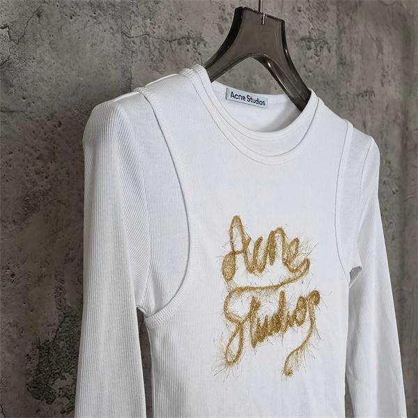 Acne Studios 激安 金糸刺繍 ロゴ入り ニットタンク重ね着風 ロンT レディース トップス
