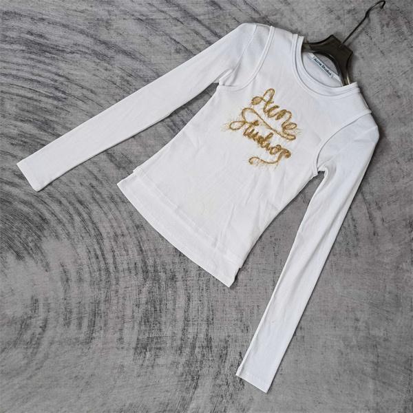 Acne Studios 激安 金糸刺繍 ロゴ入り ニットタンク重ね着風 ロンT レディース トップス