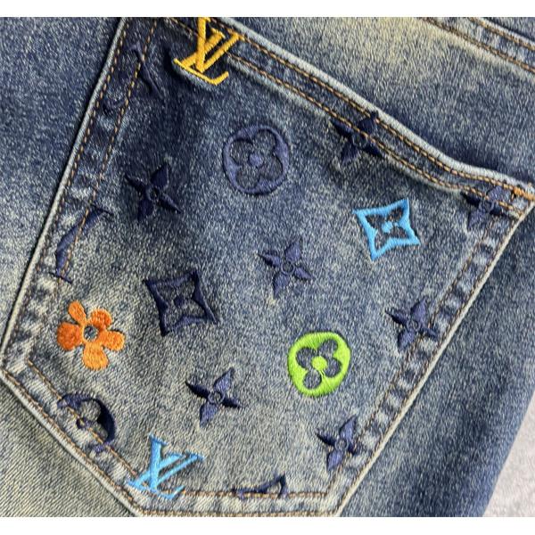 2025秋冬話題作・ネイビー 刺繍 LOUIS VUITTON ルイヴィトン コピー デニムパンツ トレンド最前線