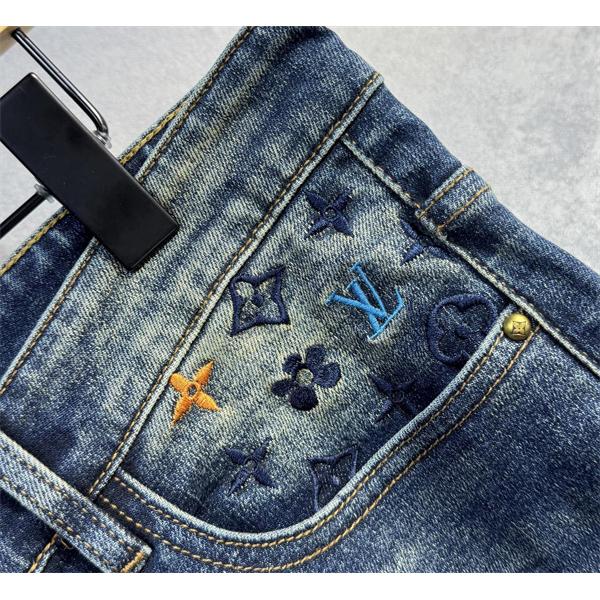 2025秋冬話題作・ネイビー 刺繍 LOUIS VUITTON ルイヴィトン コピー デニムパンツ トレンド最前線