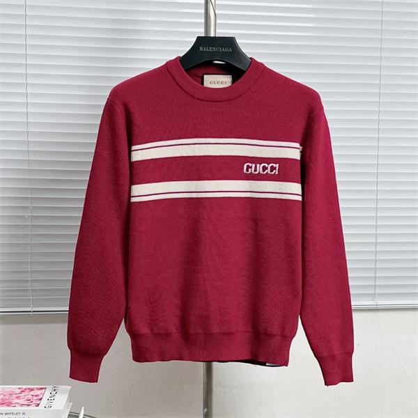  グッチ コピー 2025秋冬 上質 ボルドー GUCCI ロゴニット 人気 メンズ必見 大人カジュアル