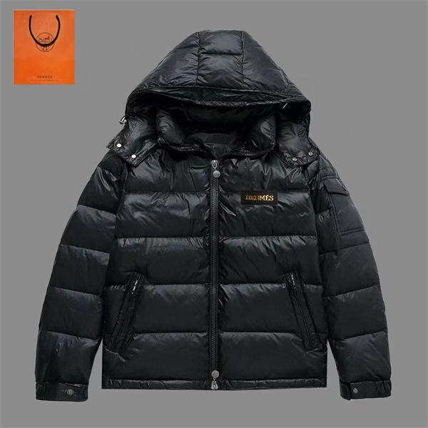 2025秋冬 オレンジロゴ 深色ブラック ダウンジャケット お洒落 トレンド注目 HERMES エルメス コピー