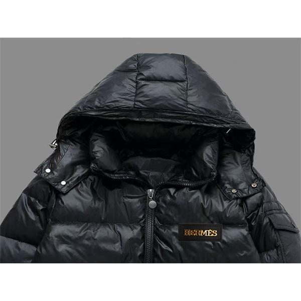 2025秋冬 オレンジロゴ 深色ブラック ダウンジャケット お洒落 トレンド注目 HERMES エルメス コピー