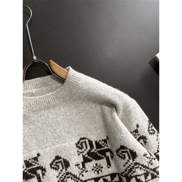 ふんわり グレー  HERMES エルメス コピー ニットセーター 高級ウール混 メンズ 上品 暖かい 柔らか 