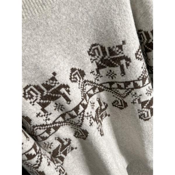 ふんわり グレー  HERMES エルメス コピー ニットセーター 高級ウール混 メンズ 上品 暖かい 柔らか 