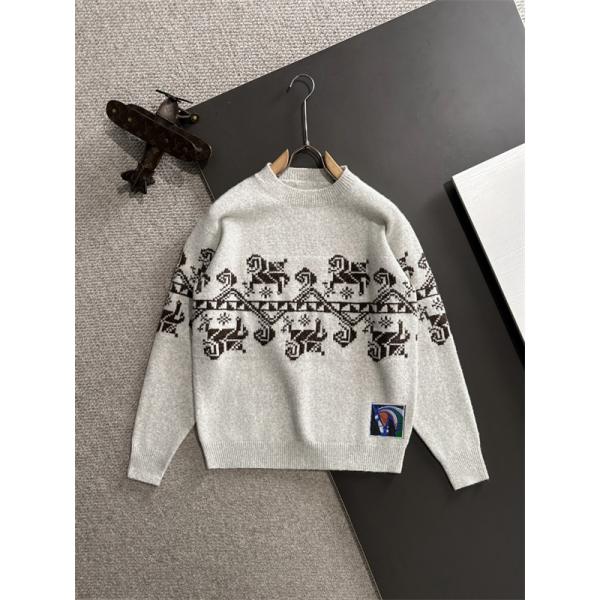 ふんわり グレー  HERMES エルメス コピー ニットセーター 高級ウール混 メンズ 上品 暖かい 柔らか 