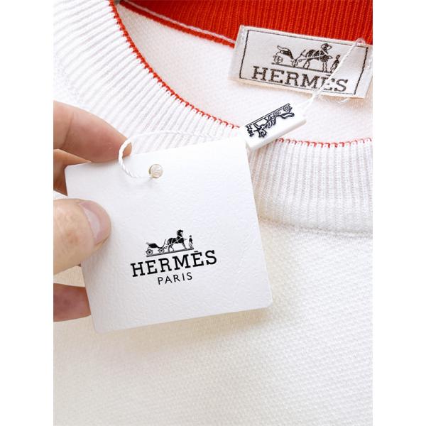 2025秋冬 上品 ホワイト HERMES ワンポイント ニットセーター 大人エレガント