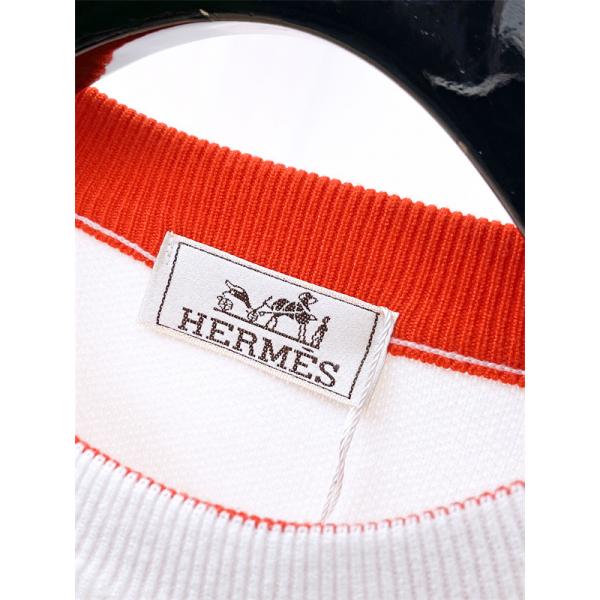 2025秋冬 上品 ホワイト HERMES ワンポイント ニットセーター 大人エレガント