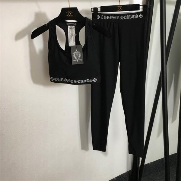クロムハーツ コピー 2025秋冬 高級感 CHROME HEARTS ブラック CHロゴ スポーツブラ＆レギンスセット 美シルエット
