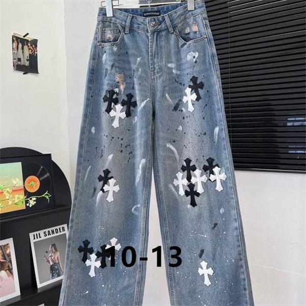 CHROME HEARTS 2025秋冬 アート感あふれる ペイントクロス デニムパンツ  クロムハーツ コピー