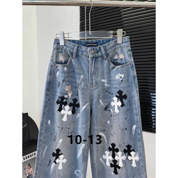 CHROME HEARTS 2025秋冬 アート感あふれる ペイントクロス デニムパンツ  クロムハーツ コピー