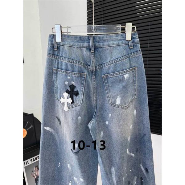 CHROME HEARTS 2025秋冬 アート感あふれる ペイントクロス デニムパンツ  クロムハーツ コピー