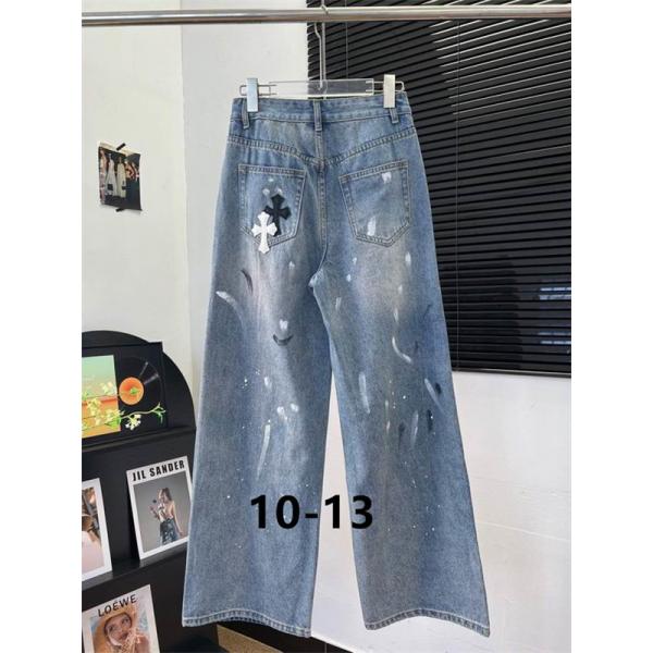 CHROME HEARTS 2025秋冬 アート感あふれる ペイントクロス デニムパンツ  クロムハーツ コピー