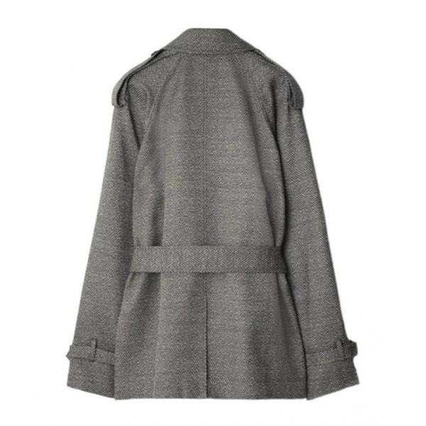 BURBERRY 激安 ヘリンボーン ウールシルク トレンチコート レディース ダブルブレスト ベルト付き 上品アウター