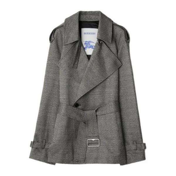 BURBERRY 激安 ヘリンボーン ウールシルク トレンチコート レディース ダブルブレスト ベルト付き 上品アウター