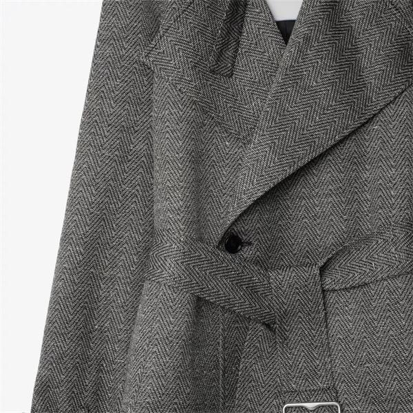 BURBERRY 激安 ヘリンボーン ウールシルク トレンチコート レディース ダブルブレスト ベルト付き 上品アウター