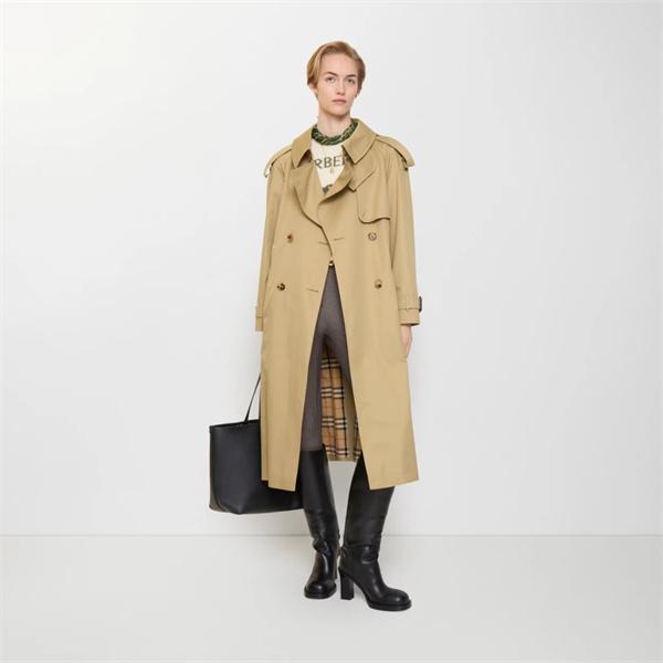 BURBERRY 激安 2025新作 レディース トレンチコート ロング丈 ダブルブレスト 定番ベージュ 裏地チェック 英国風エレガントアウター